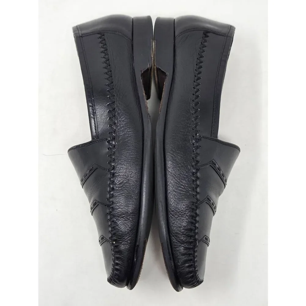MEZLAN BLACK DEERSKIN LEATHER EMBELLISHED MOC TOE LOAFER MENS SIZE 9.5 M